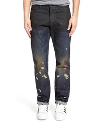 Темно-синие кожаные джинсы
