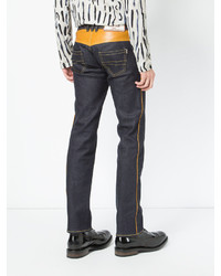 Мужские темно-синие кожаные джинсы от Wales Bonner