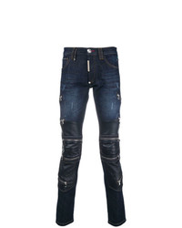 Мужские темно-синие кожаные джинсы от Philipp Plein