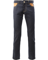 Мужские темно-синие кожаные джинсы от Wales Bonner