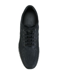 Темно-синие кожаные кроссовки на танкетке от Hogan