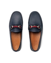Мужские темно-синие кожаные мокасины от Gucci