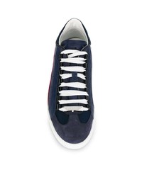 Мужские темно-синие кожаные низкие кеды с принтом от DSQUARED2