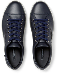 Мужские темно-синие кожаные низкие кеды от Dolce & Gabbana