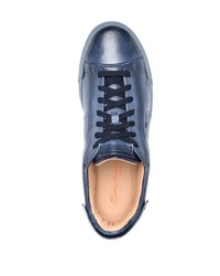 Мужские темно-синие кожаные низкие кеды от Santoni