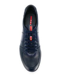 Мужские темно-синие кожаные низкие кеды от Prada