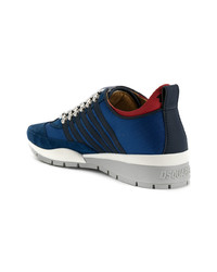 Мужские темно-синие кожаные низкие кеды от DSQUARED2