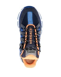 Мужские темно-синие кожаные низкие кеды от Versace