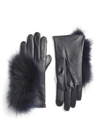 Темно-синие кожаные перчатки