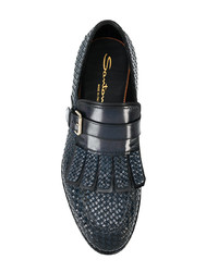 Мужские темно-синие кожаные плетеные лоферы от Santoni