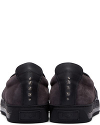 Мужские темно-синие кожаные слипоны от Fendi