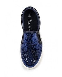 Женские темно-синие кожаные слипоны от Catisa