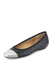 Темно-синие кожаные стеганые балетки