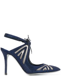 Темно-синие кожаные туфли с украшением от Rene Caovilla
