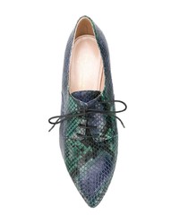 Темно-синие кожаные туфли со змеиным рисунком от Lenora