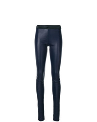 Темно-синие кожаные узкие брюки от Drome