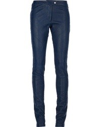 Темно-синие кожаные узкие брюки от Preen Line