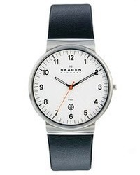 Мужские темно-синие кожаные часы от Skagen