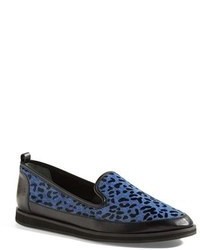 Темно-синие лоферы с леопардовым принтом