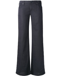 Темно-синие льняные широкие брюки от Armani Jeans