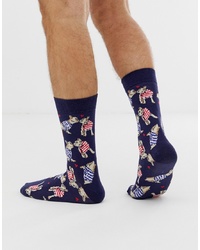 Мужские темно-синие носки с принтом от ASOS DESIGN
