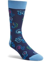 Темно-синие носки с цветочным принтом