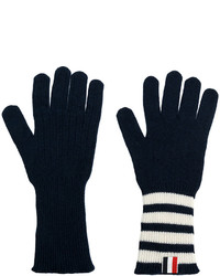 Мужские темно-синие перчатки в горизонтальную полоску от Thom Browne