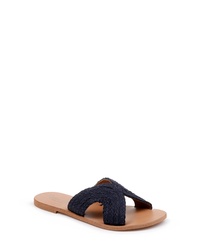 Темно-синие плетеные сандалии на плоской подошве из плотной ткани