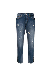Темно-синие рваные джинсы-бойфренды от Philipp Plein