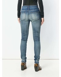 Темно-синие рваные джинсы скинни от Saint Laurent