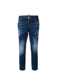 Темно-синие рваные джинсы скинни от Dsquared2