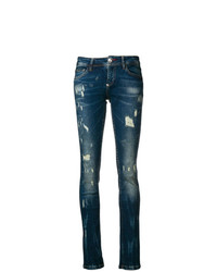 Темно-синие рваные джинсы скинни от Philipp Plein