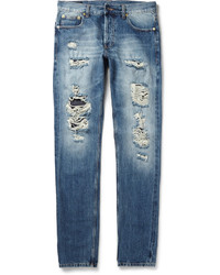 Мужские темно-синие рваные джинсы от Alexander McQueen