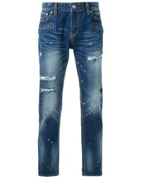 Мужские темно-синие рваные джинсы