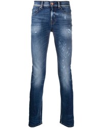 Мужские темно-синие рваные зауженные джинсы от 7 For All Mankind
