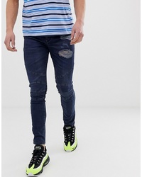 Мужские темно-синие рваные зауженные джинсы от ASOS DESIGN