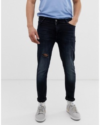 Мужские темно-синие рваные зауженные джинсы от ASOS DESIGN