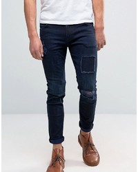 Мужские темно-синие рваные зауженные джинсы от Asos