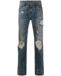 Мужские темно-синие рваные зауженные джинсы от B-Used