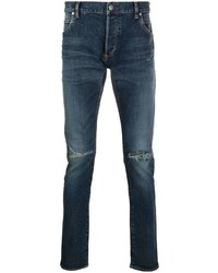 Мужские темно-синие рваные зауженные джинсы от Balmain