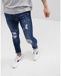 Мужские темно-синие рваные зауженные джинсы от Brooklyn Supply Co.