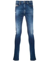 Мужские темно-синие рваные зауженные джинсы от Diesel