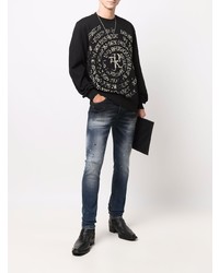 Мужские темно-синие рваные зауженные джинсы от John Richmond