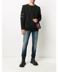 Мужские темно-синие рваные зауженные джинсы от Balmain