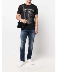 Мужские темно-синие рваные зауженные джинсы от John Richmond