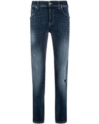 Мужские темно-синие рваные зауженные джинсы от Dondup