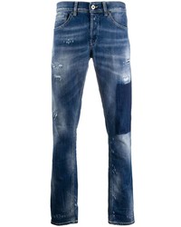 Мужские темно-синие рваные зауженные джинсы от Dondup