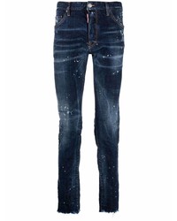 Мужские темно-синие рваные зауженные джинсы от DSQUARED2