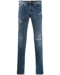 Мужские темно-синие рваные зауженные джинсы от Eleventy