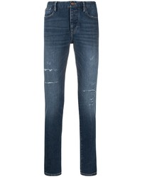 Мужские темно-синие рваные зауженные джинсы от Emporio Armani